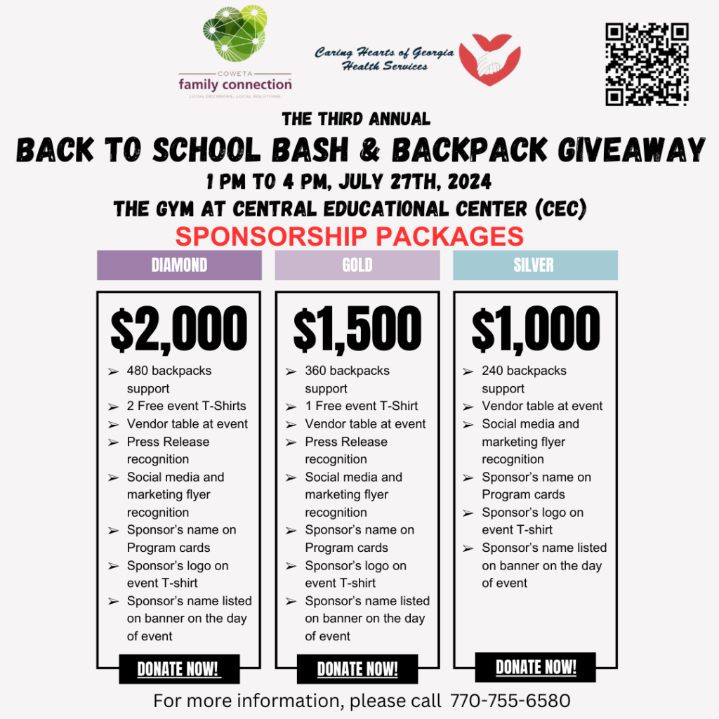 Coweta Family Connection Back to School event sponsorship 1