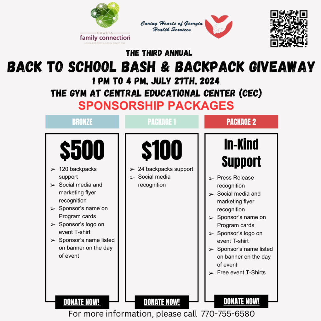 Coweta Family Connection Back to School event sponsorship 2